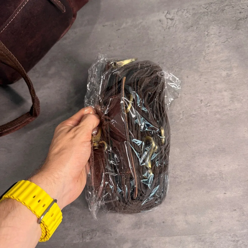 Denver Leather Craft Buffalo Duffel Large Brown Distressed Travel Weekend Bag